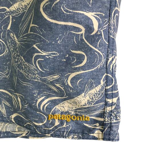 Patagonia Swim Shorts Mens Sz 30 Blue Water Fish Pattern Drawstring Zip Pocket - Picture 7 of 8